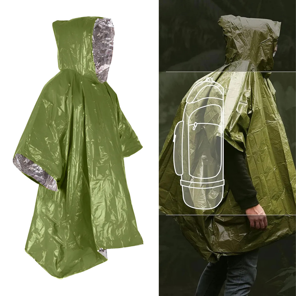 Capa Chuva Impermeável Térmica Emergência Poncho Aluminizado Camping Acampamento Sobrevivência Selva