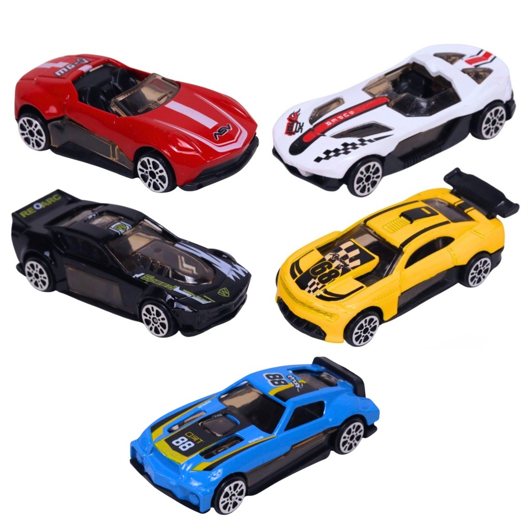 Kit 5 Carrinhos Esportivos Roda Livre Metal Sortidos 1:64 - Castela