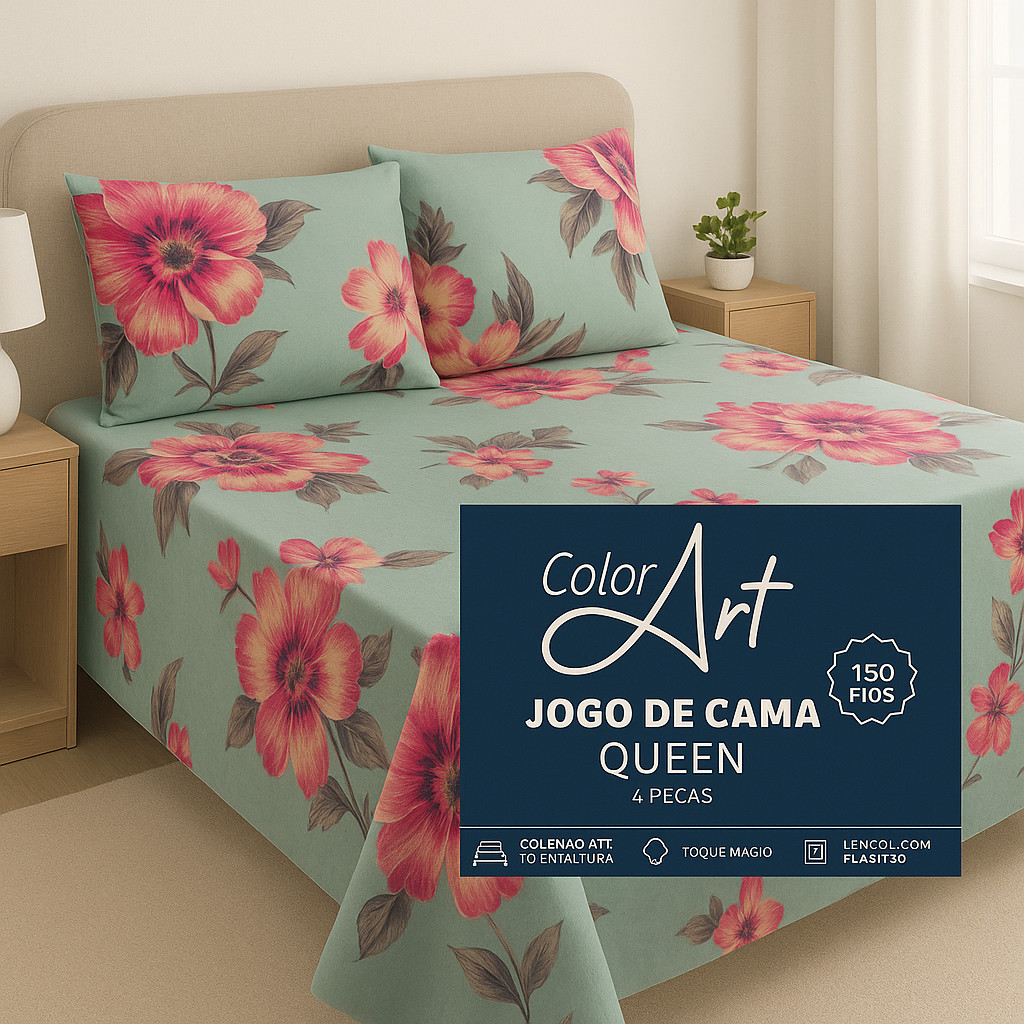 Jogo de Cama Corttex Color Art Queem cama 30 cm Altura