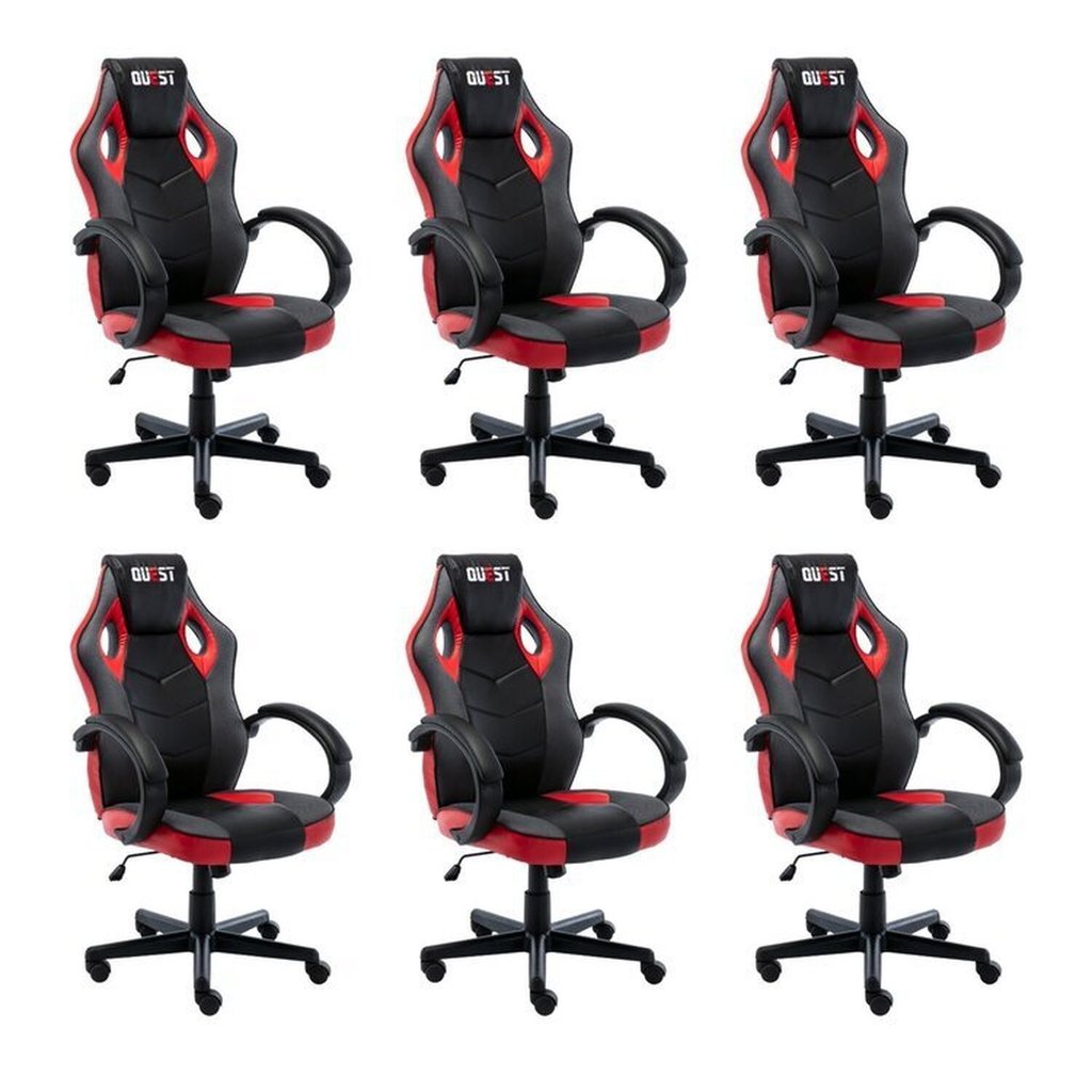 Kit 6 Cadeiras Gamer Giratória Regulavel Quest Preto/Vermelho Preto/Vermelho