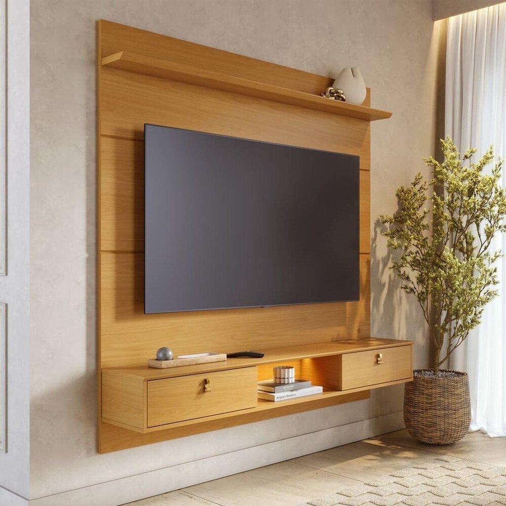 Painel para TV até 60 Polegadas com 160cmx164cm Led Bali Marrom Naturale Naturale