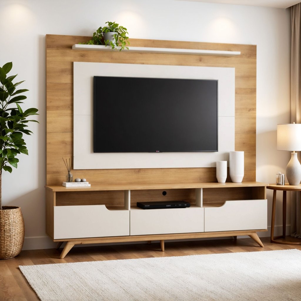 Estante Home para Tv 60 Polegadas Pés em Madeira Maciça Diplomata Marrom Cinamomo/Off White Cinamomo/Off White