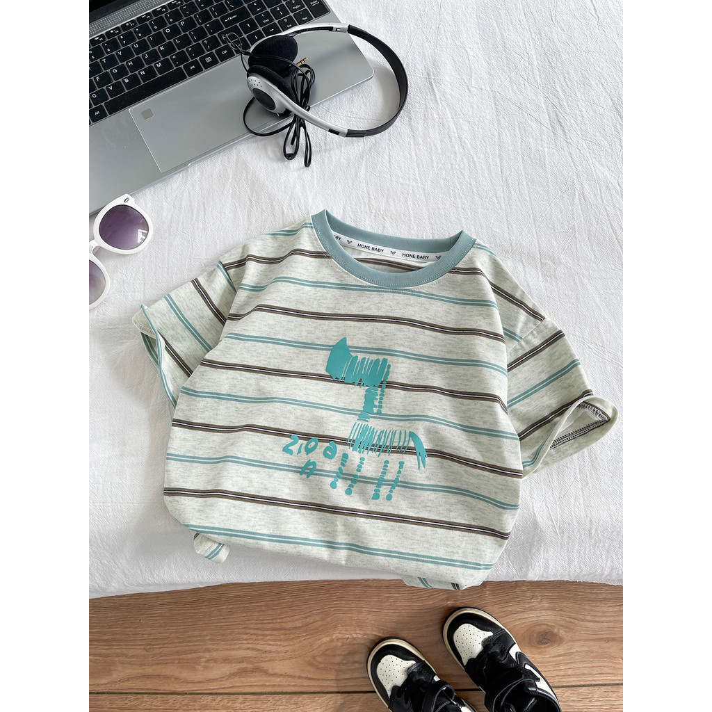 Meninos de manga curta listrado camiseta verão crianças dos desenhos animados pônei topo 2026 novo estilo bebê Casual me