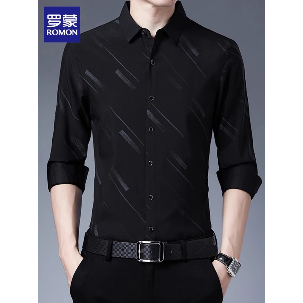 Lomon camisa de manga comprida masculina de meia-idade primavera novo estilo negócios Casual listrado camisa interna mas