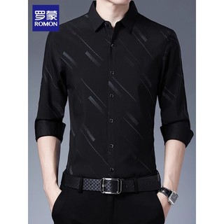 Lomon camisa de manga comprida masculina de meia-idade primavera novo estilo negócios Casual listrado camisa interna mas