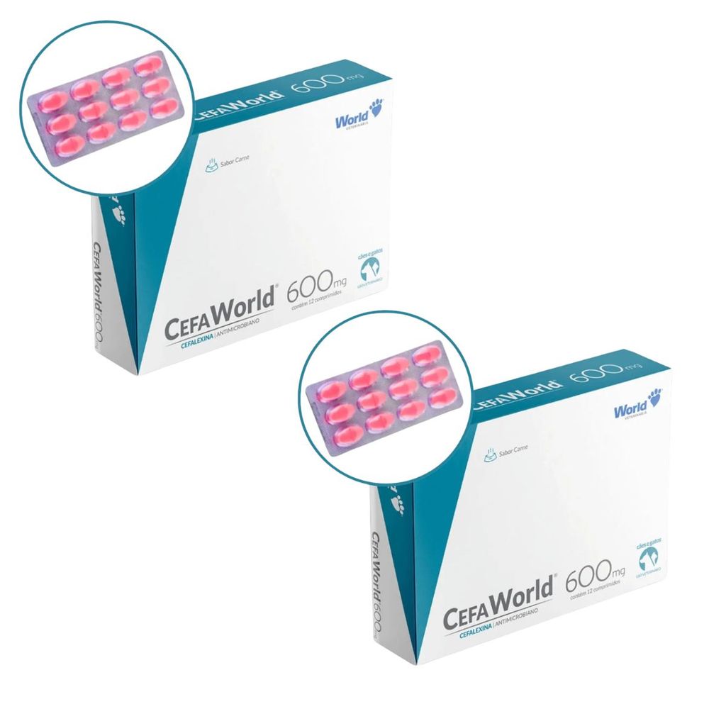 02 CefaWorld 600 mg Cães e Gatos Com 12 Comprimidos - World