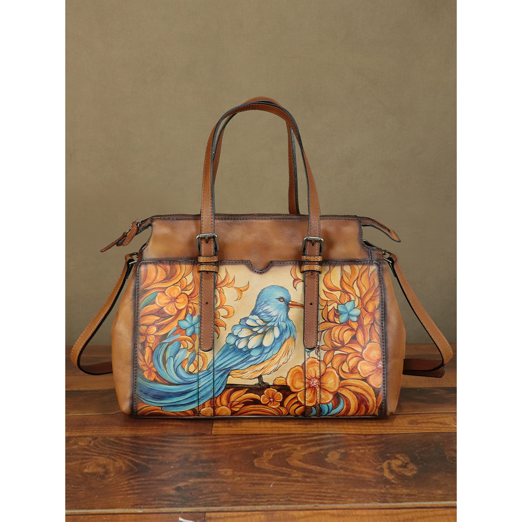 Bolsas pintadas à mão Bolsas de couro feitas à mão Moda feminina Bolsas femininas de couro genuíno Bolsas de ombro Bolsa