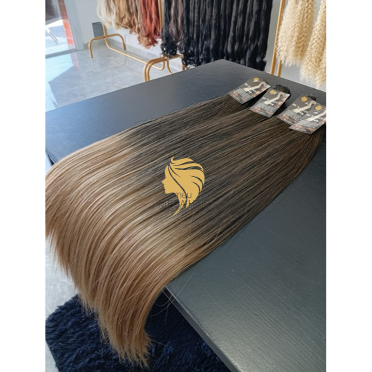 Aplique de Cabelo na Tela Mega Hair Natural Fibra Russa Liso Californiana 70cm Premium Bella Hair