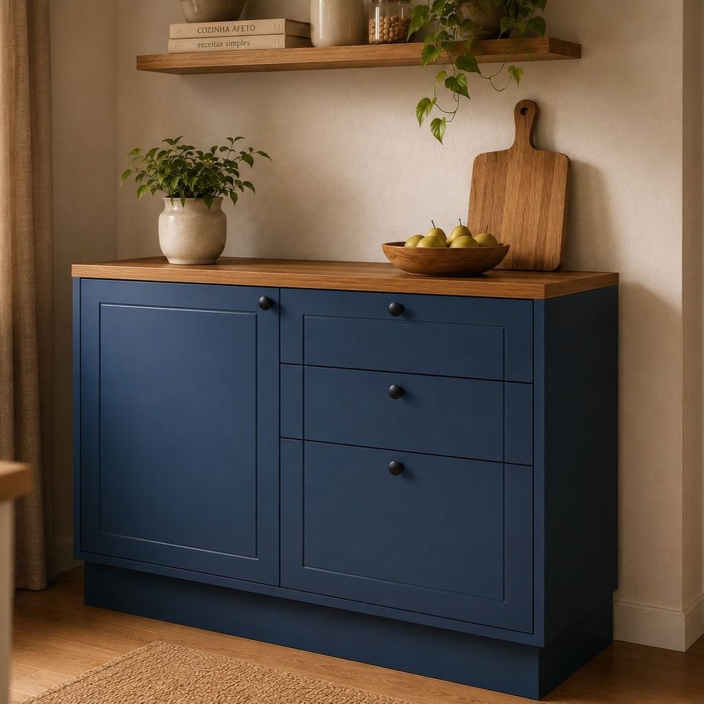 Balcão de Cozinha 120cm 1 Porta 3 Gavetas Sevilha 100% MDF sem Tampo Azul/Órion Azul Orion