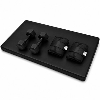 Kit Fitness Colchonete Preto + Par 1kg Caneleira Peso Preto + Par 1Kg Halter Sextavado Academia TL