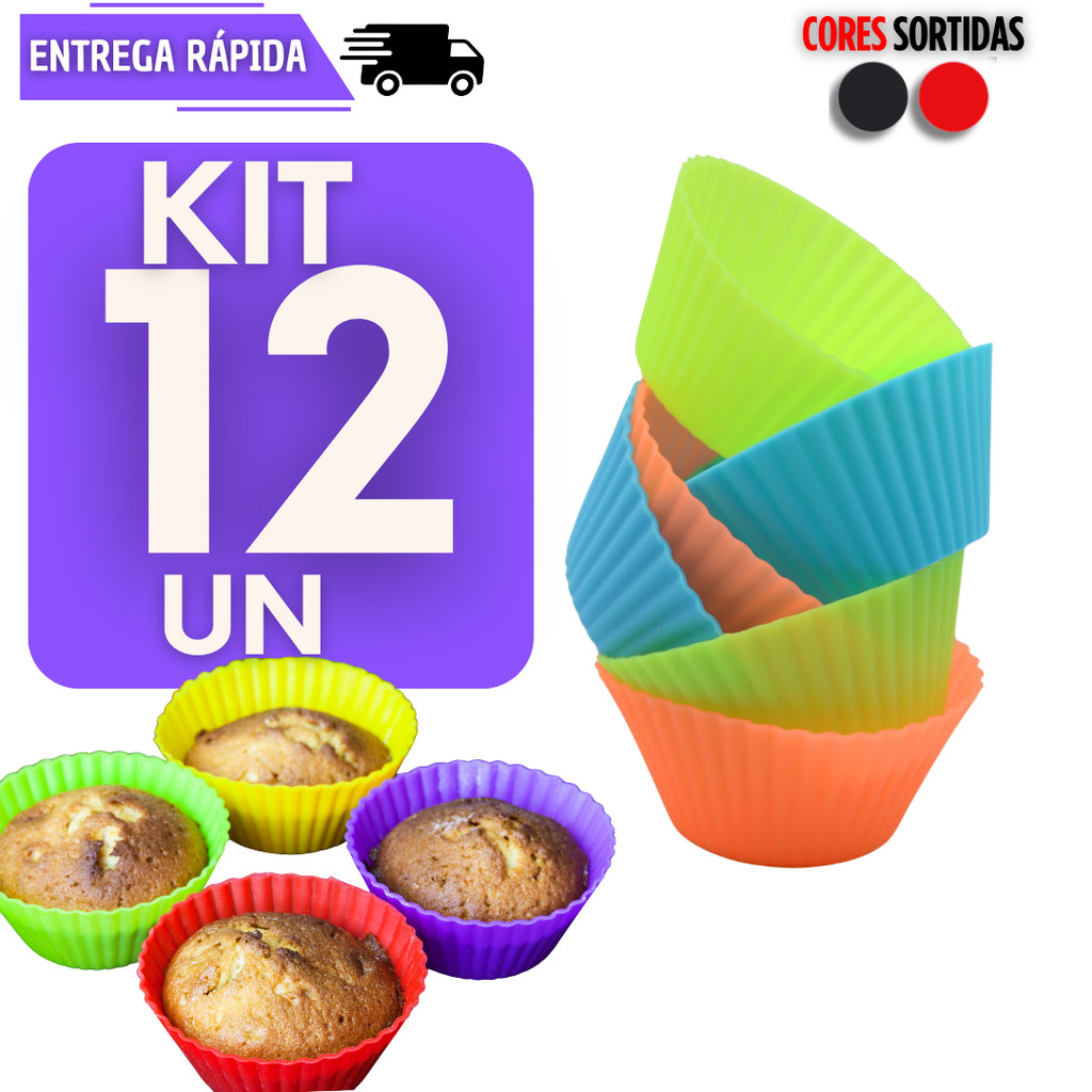Kit 12 Forminha Cupcake Silicone Bolo Assar Antiaderente Reutilizável Mini Forma Tortas Não Gruda Forma Forminhas