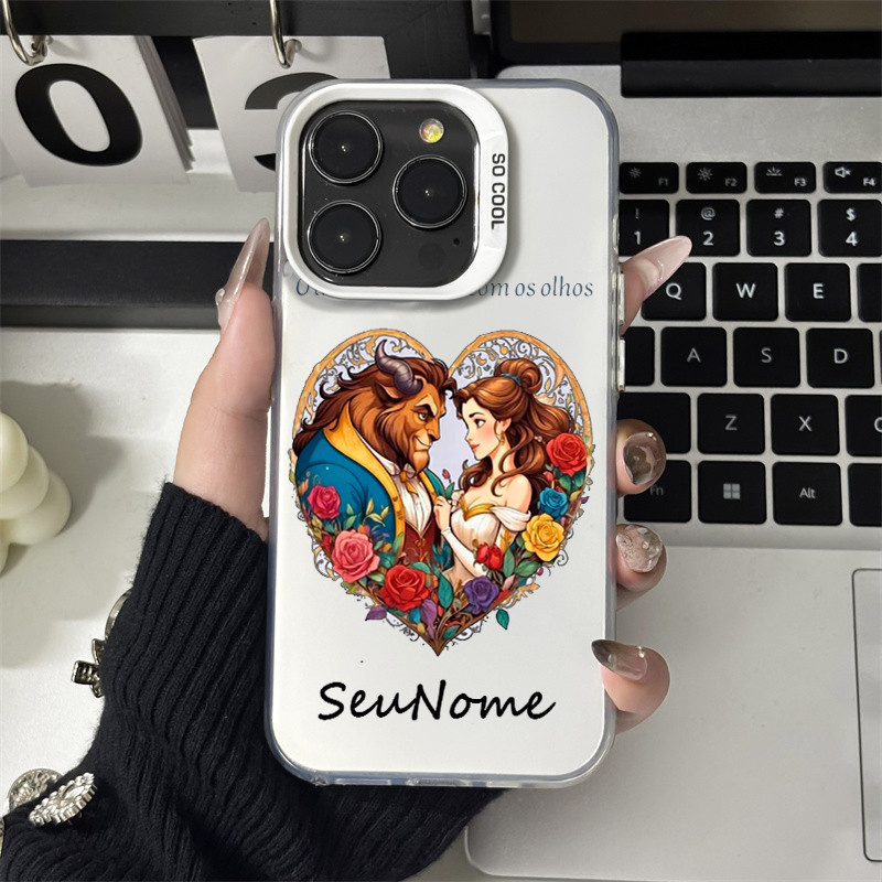 Capinha capa de Com nome personalizado A Bela e a Fera para iPhone 11 12 13 15 14 16 Pro Max Xr Xs Max 7+ 8 Plus case