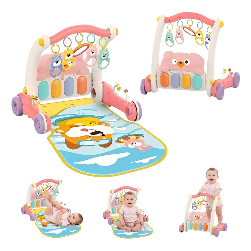 Andador Empurrador Infantil 2 em 1 Tapete Piano Musical Rosa Estimula Primeiros Passos Som e Móbile Certificado Inmetro em Oferta na Shopee