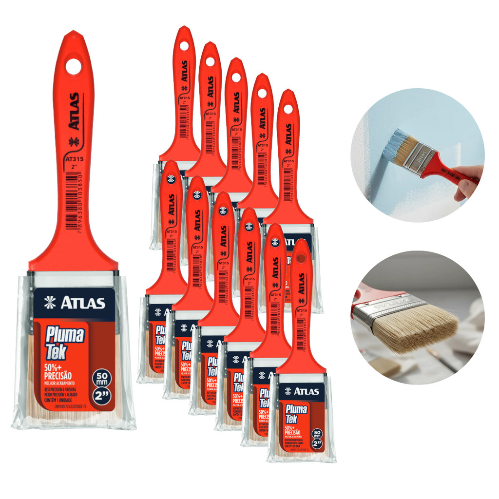 Kit 12un Pincel Multiuso 2 Polegadas Plumatek Atlas AT315