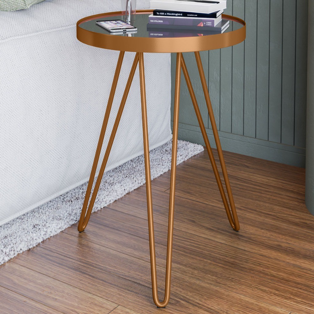 Mesa Lateral Tripé Linea Estilo Industrial Com Espelho Base Em Aço Ideal Para Sala Quarto E Decoração Moderna