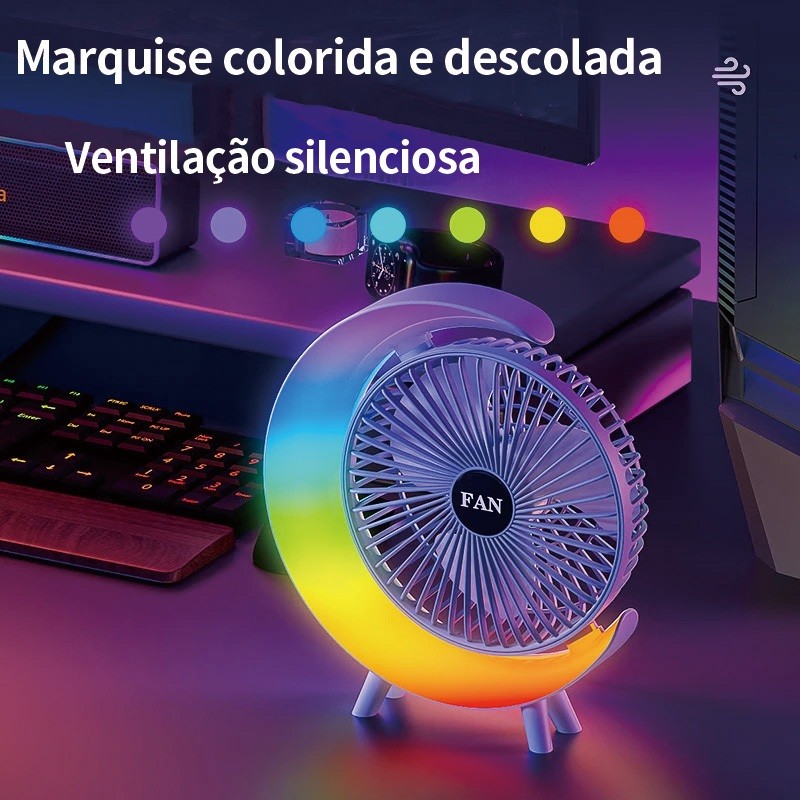 Ventilador De Mesa Silencioso Portátil Colorido Vento RGB Desktopfan