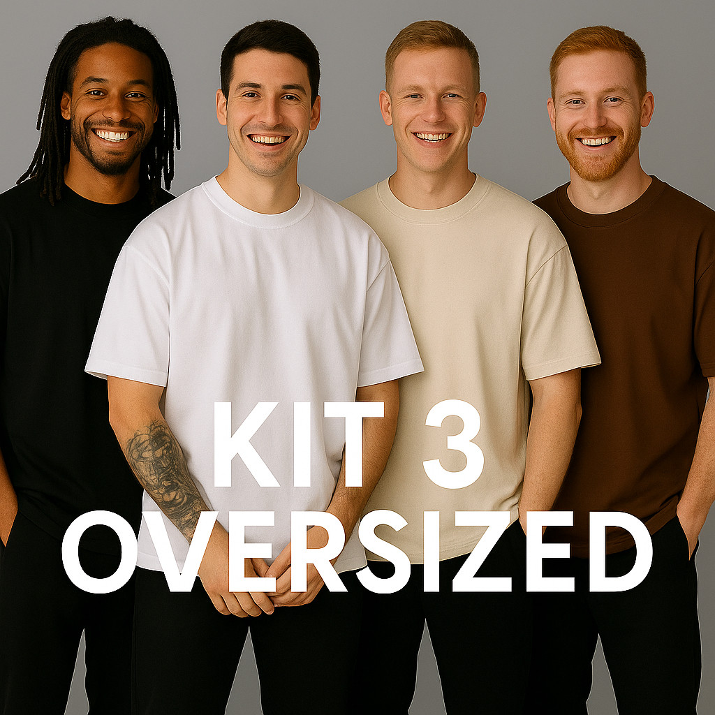 Kit 3 Camiseta Oversized Lisa Masculina Algodão Streetwear