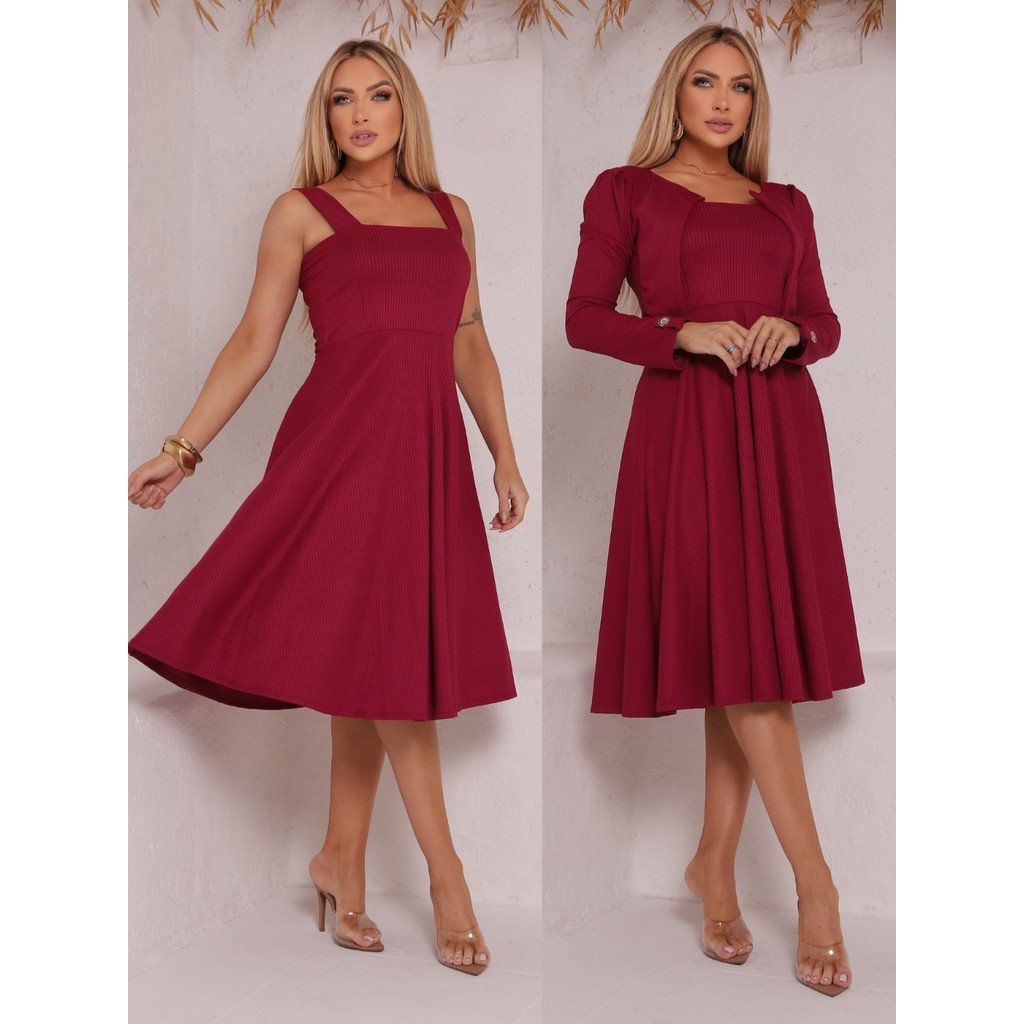 Conjunto Feminino Blazer e Vestido Rodado 2 Peças  Moda Evangelica Social Congresso Lançamento em Oferta na Shopee