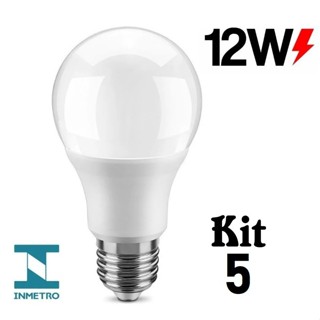 Kit 5 Lâmpada Led 12w Bulbo E27 Bivolt Branco-Frio 6500K em Oferta na Shopee