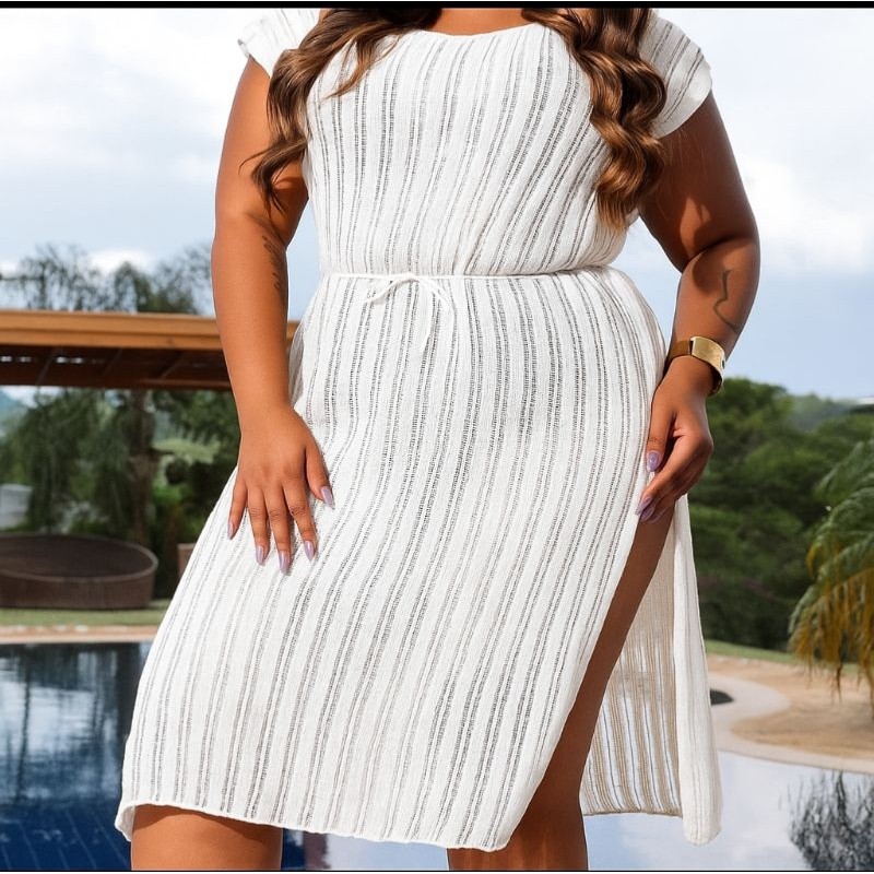 Saída De Praia Fenda Plus Size em Oferta na Shopee
