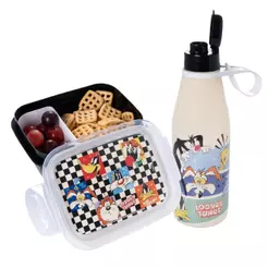 Kit Lancheira Looney Tunes 1 Pote Marmita com Divisória 1 Garrafa Volta às Aulas Plasútil