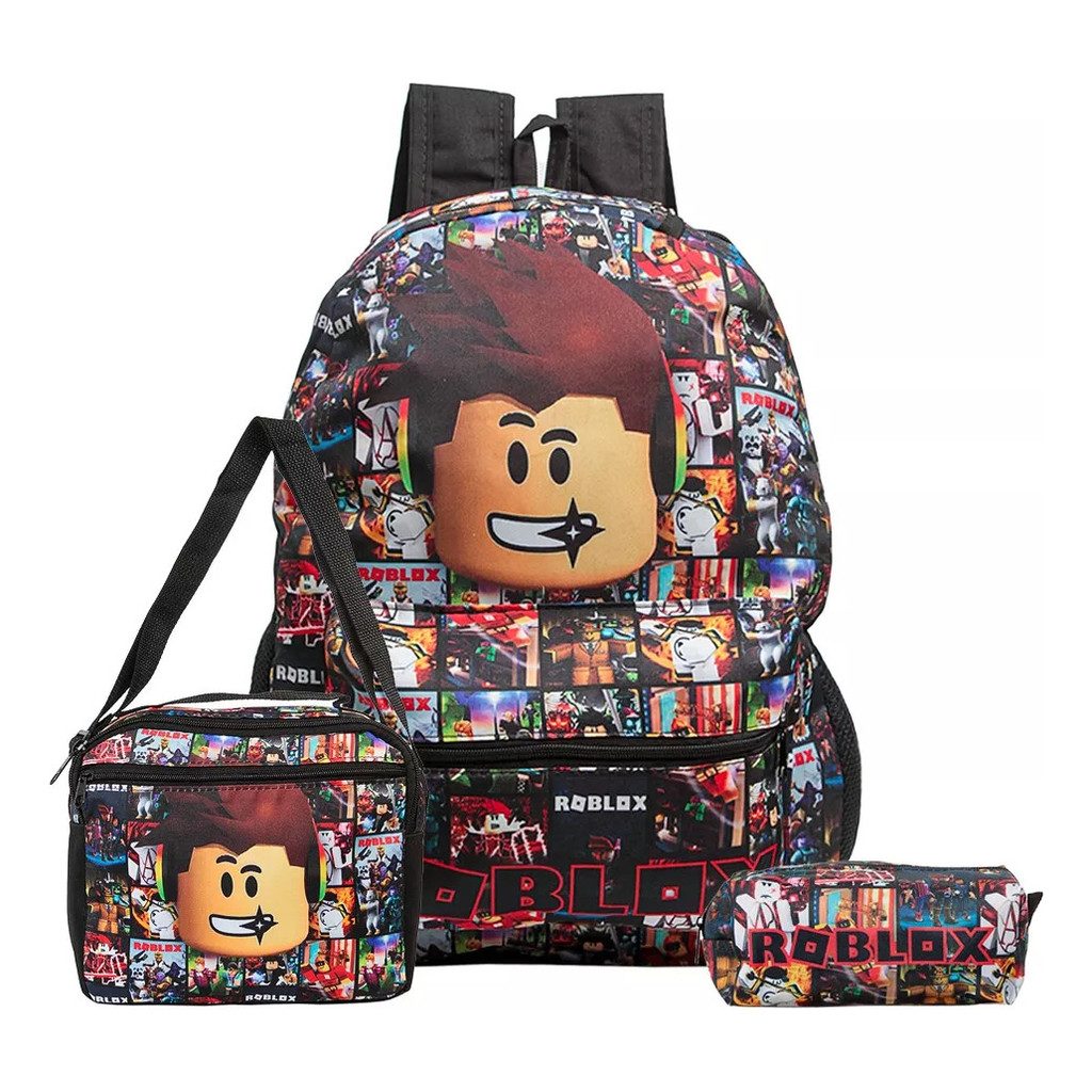 Kit Mochila Roblox Costas Escolar Infantil Lancheira Estojo 