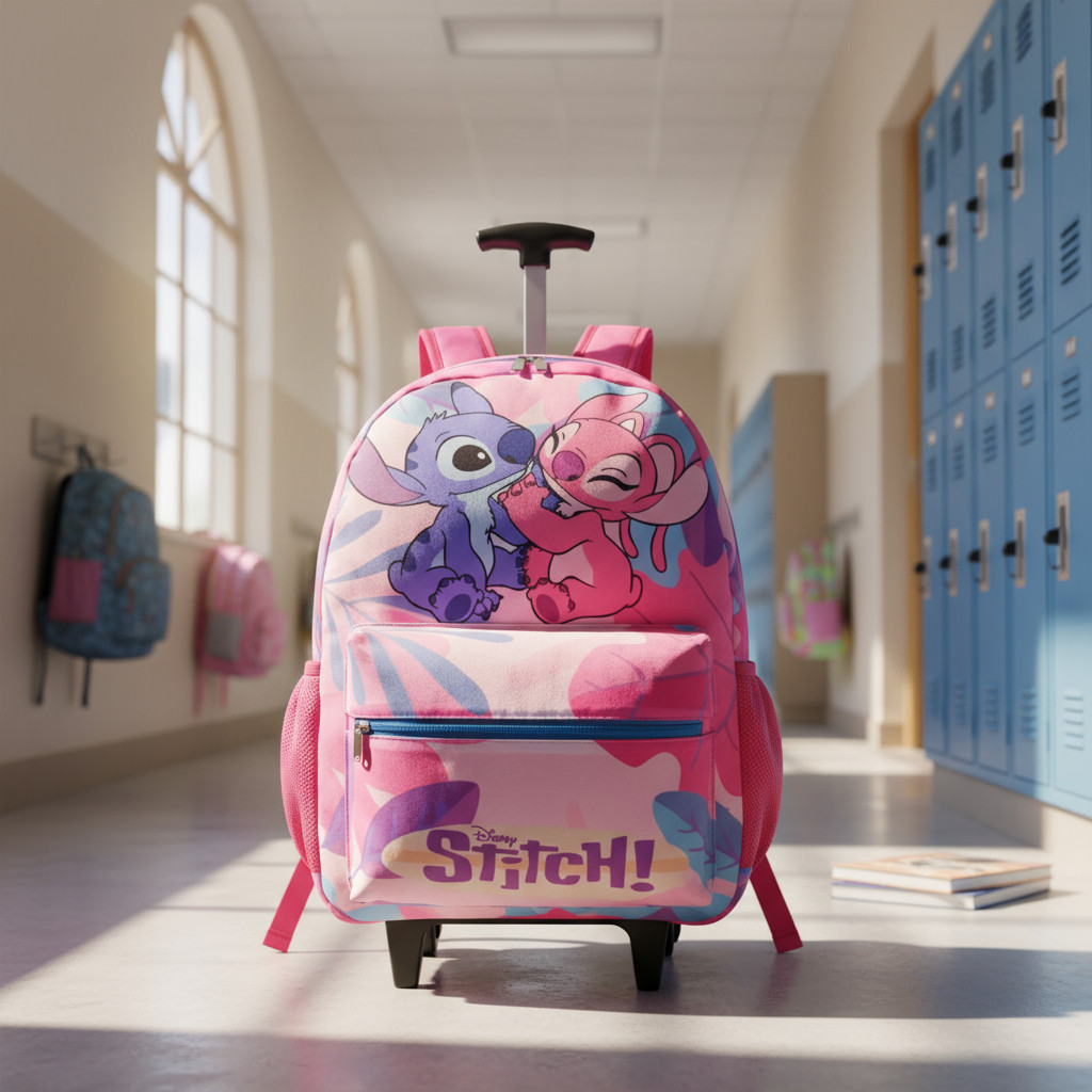 Mochila Lilo Stitch Infantil Aulas Rodinhas Escolar Bolsa