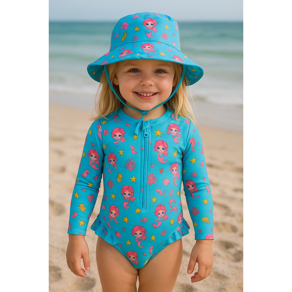 Maiô Com Chapéu bebê infantil Proteção Solar Uv Manga longa Roupa de Praia Natação