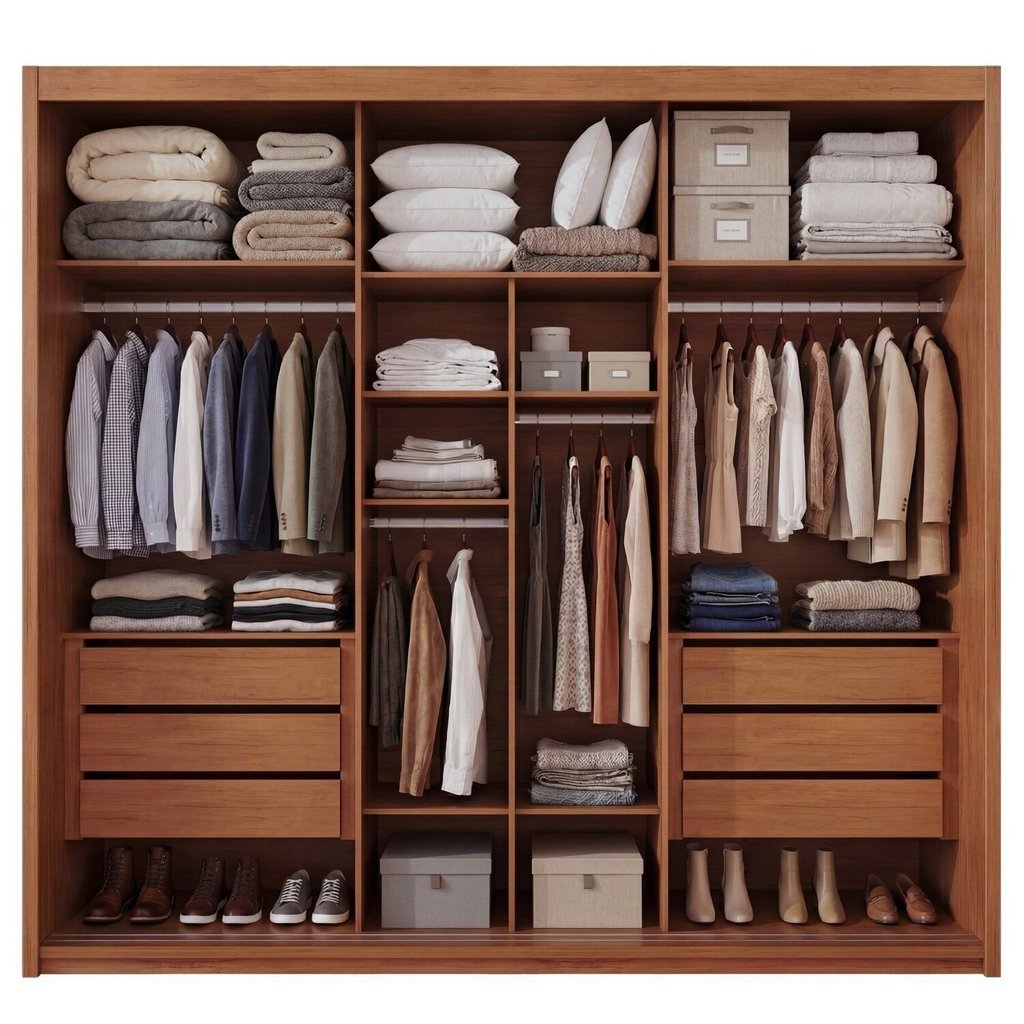Guarda -Roupa Casal 3 Portas de Correr 6 Gavetas Palissy Frisado MDF Marrom/Rubi Rubi — imagem 2 de 2