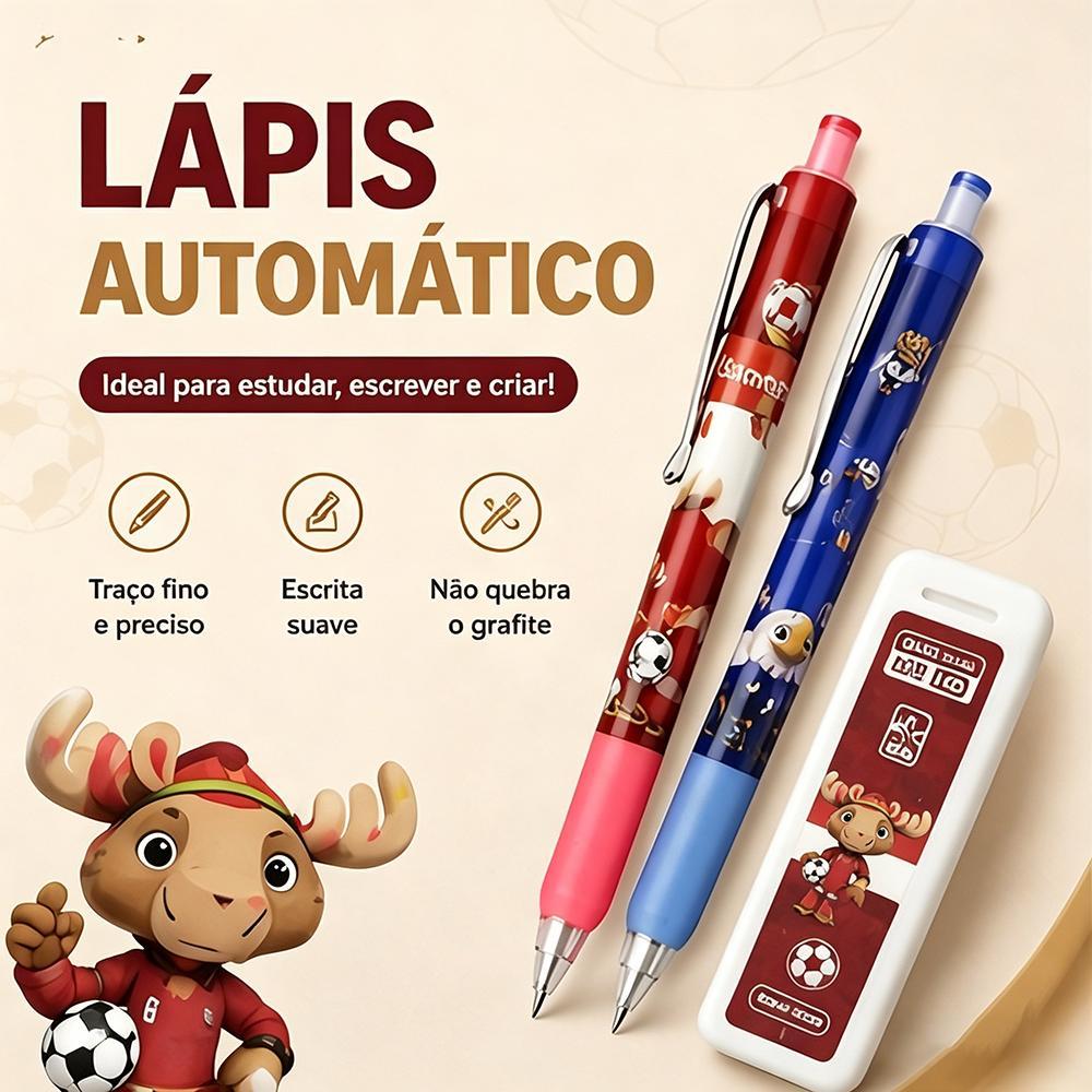 Lapiseira Mascote Copa do Mundo 2026  | 0,5mm | Material Escolar Futebolístico para Colecionador