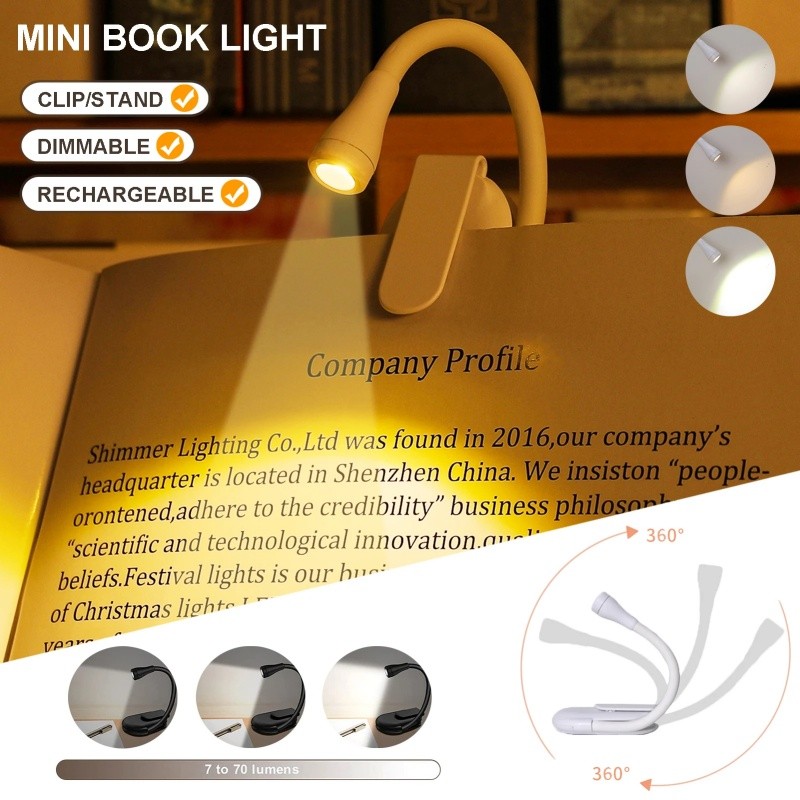 2/3pcs Luz de Livro LED Portátil Recarregável USB, Protetora dos Olhos, Mini 360° Clip-On para Leitura.