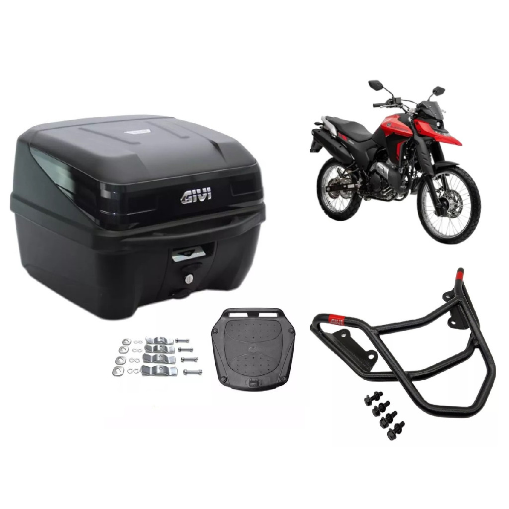 Bau De Moto Givi 33L Traffic III Preto E Bagageiro Suporte Givi Yamaha Lander 250 2019 A 2026 Kit Bauleto Top Case