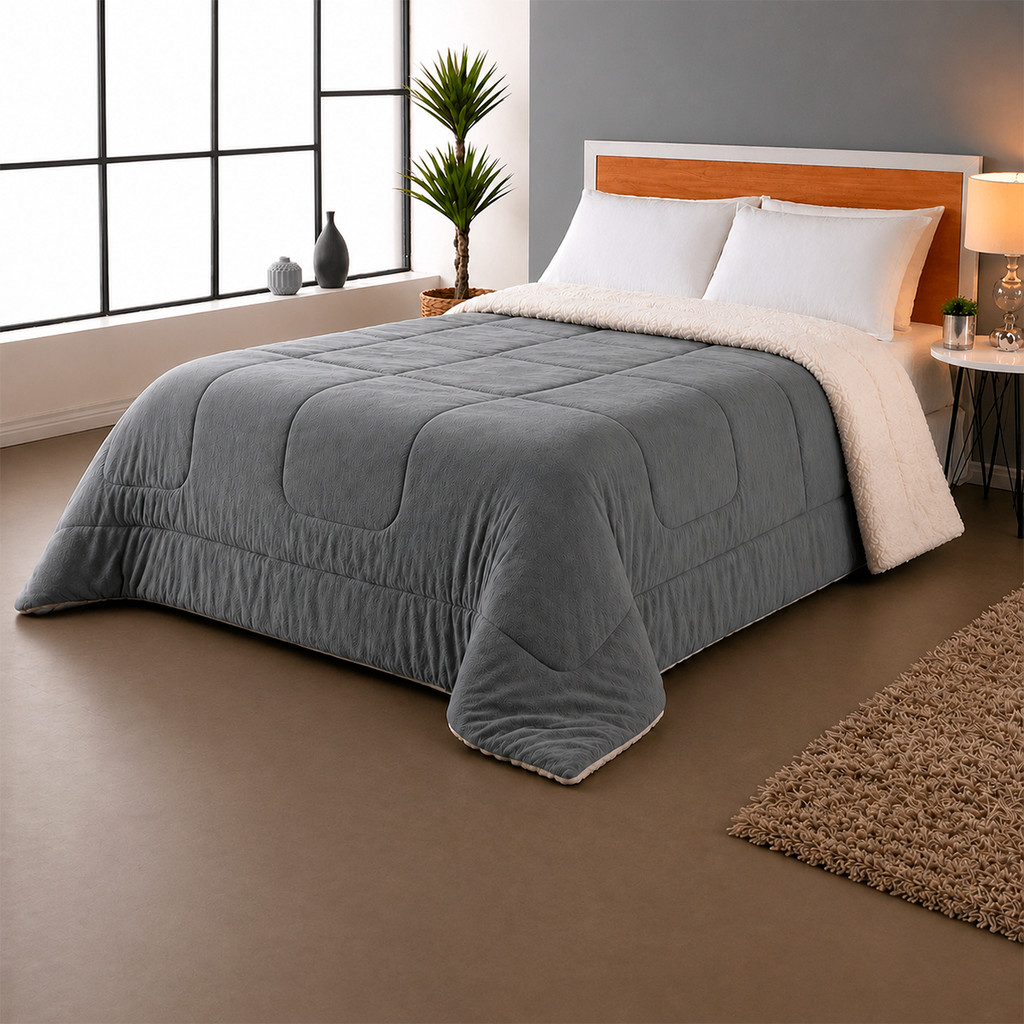 Coberdrom Sherpa Pele Carneiro Casal Queen Manta Soft Premium Dupla Face Inverno