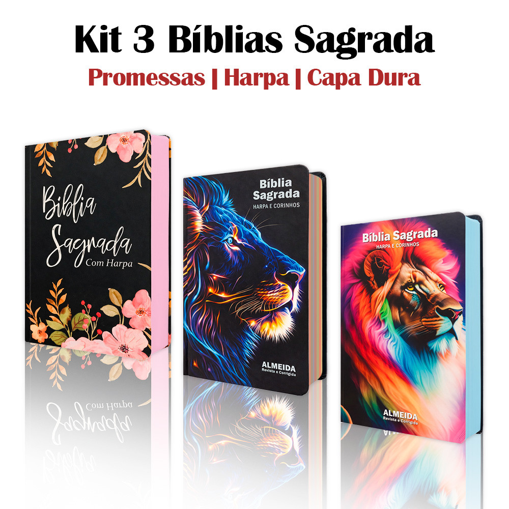 Kit 3 - Bíblia Sagrada Gigante | ARC - João Ferreira de Almeida - c/ Harpa - Perfil, Black e Raio
