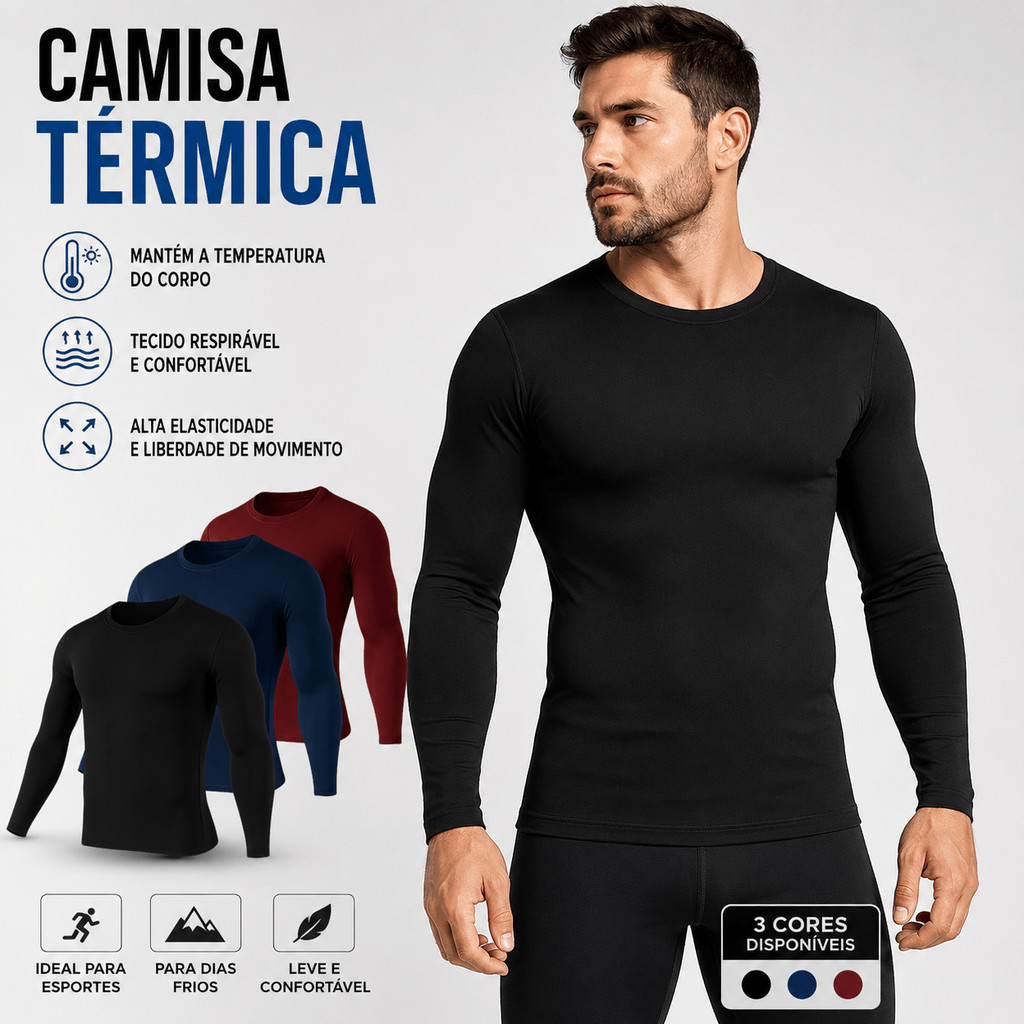 Camisa Térmica Segunda Pele Compressão Inverno Proteção UV 50+ Academia Corrida Unissex