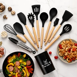Kit Utensílios de Cozinha Silicone 12 Peças Completo Antiaderente Resistente