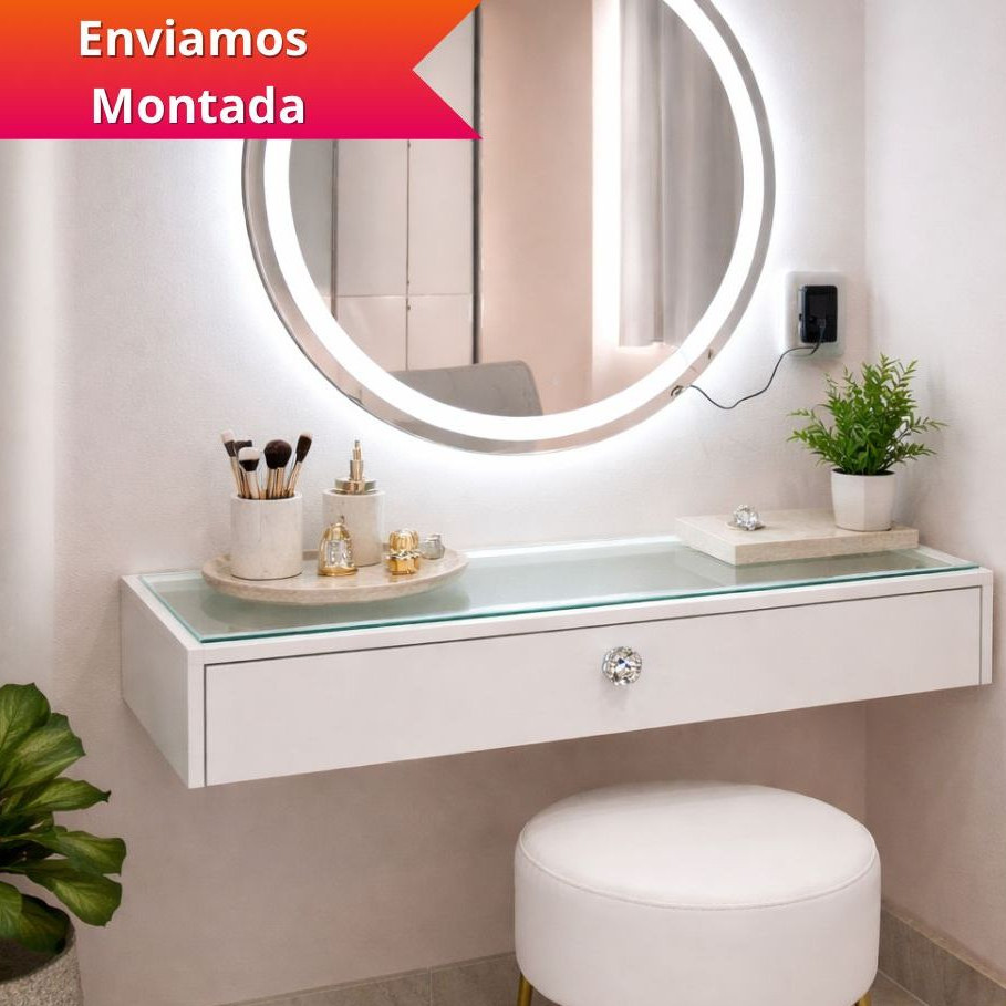 Penteadeira de Vidro 90CM Escrivaninha Suspensa MDF Premium