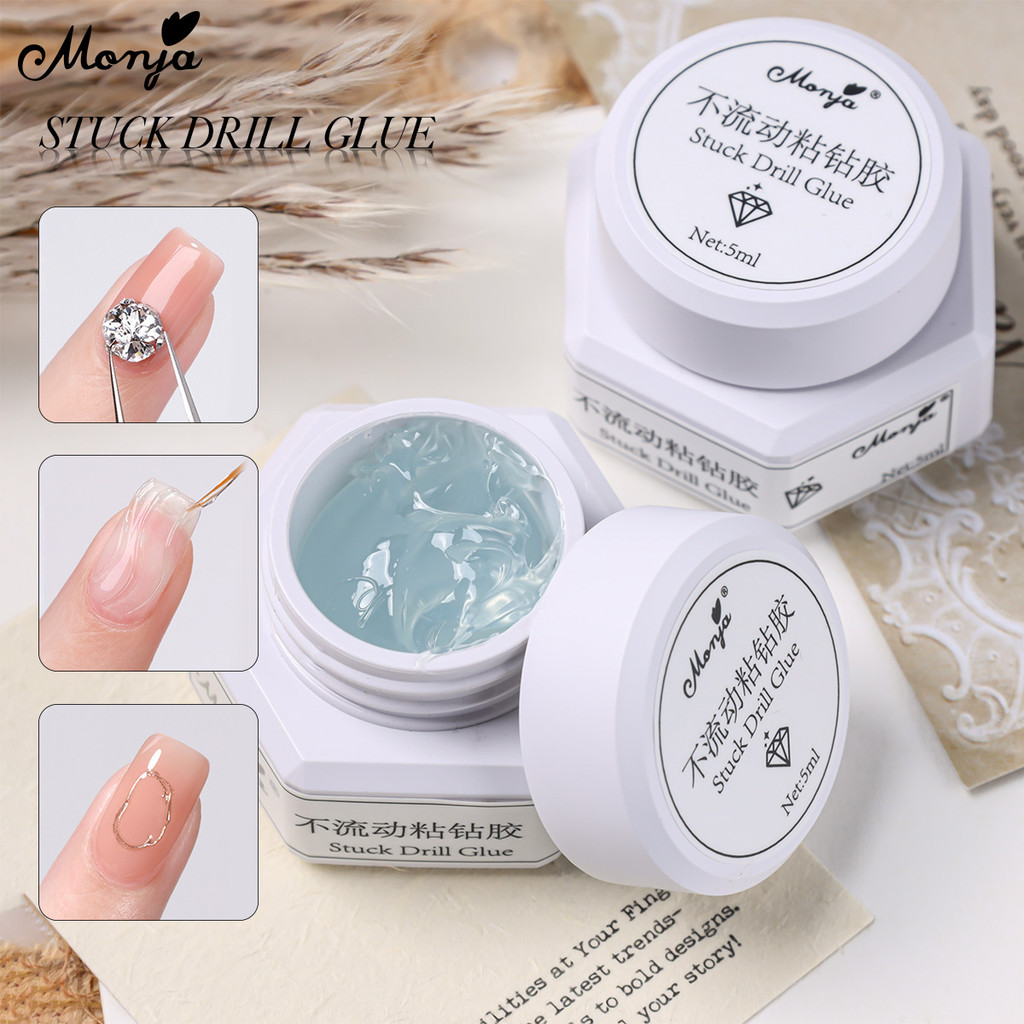 Monja 5ml Cola De Strass Para Unhas Arte Em Forte Presa Adesivo Ponto De Pegajosa Broca Gel UV Lâmpada LED Curada Ferram