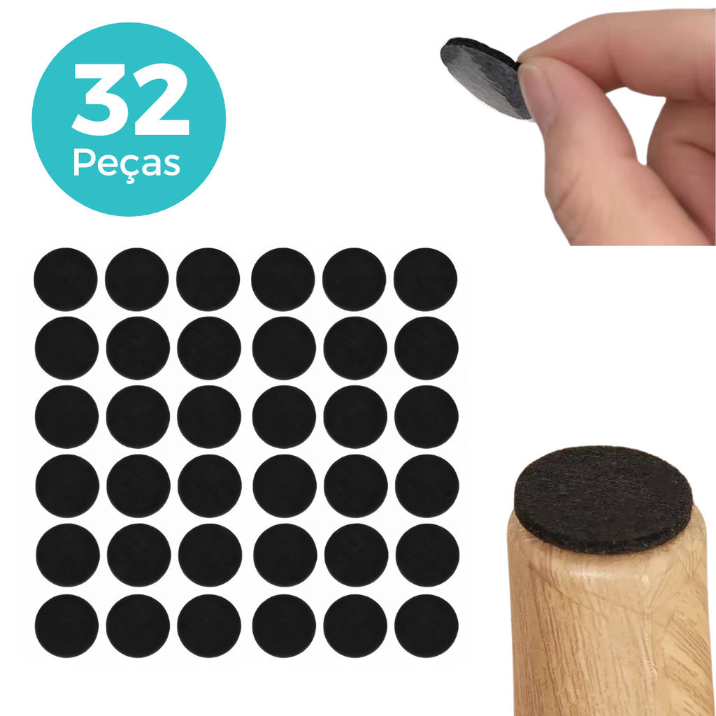 Kit 32 Protetor Redondo Feltro EVA Auto Adesivo Colante Pé Sofá Cadeira Mesa Para Não Riscar Piso