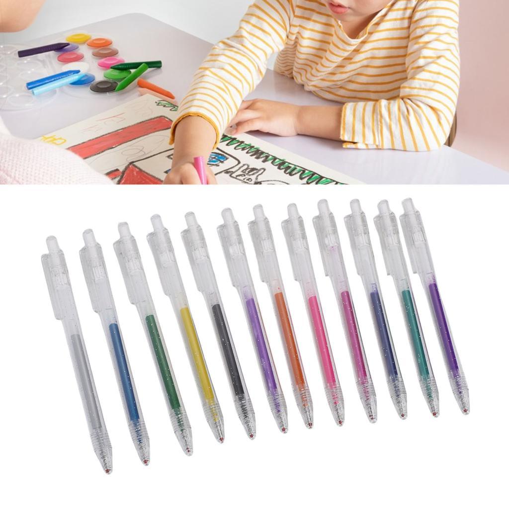 magicstore Zerodis 12 Cores Retráteis Glitter Gel Canetas Conjunto Tinta Rollerball 1.0mm Sem Salto Ponta Fina Brilhante