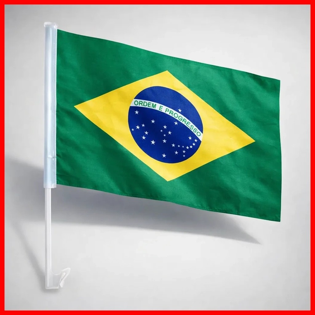 Kit  Bandeiras do Brasil para Carro Haste Vidro Poliéster Tecido Resistente Universal