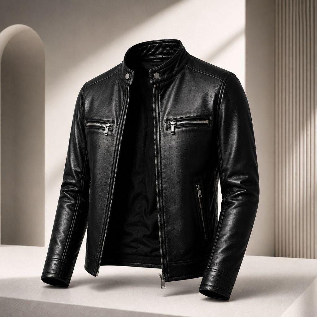 Jaqueta Couro Masculina Forrada Frio Casual Slim Motoqueiro