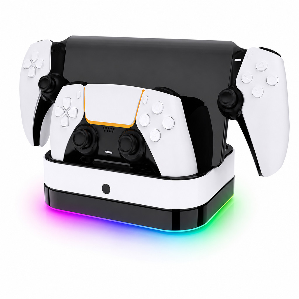 Base Carregadora Controle P5 Portal USB Tipo C LED RGB Carrega 3 Dispositivos KP-LC03