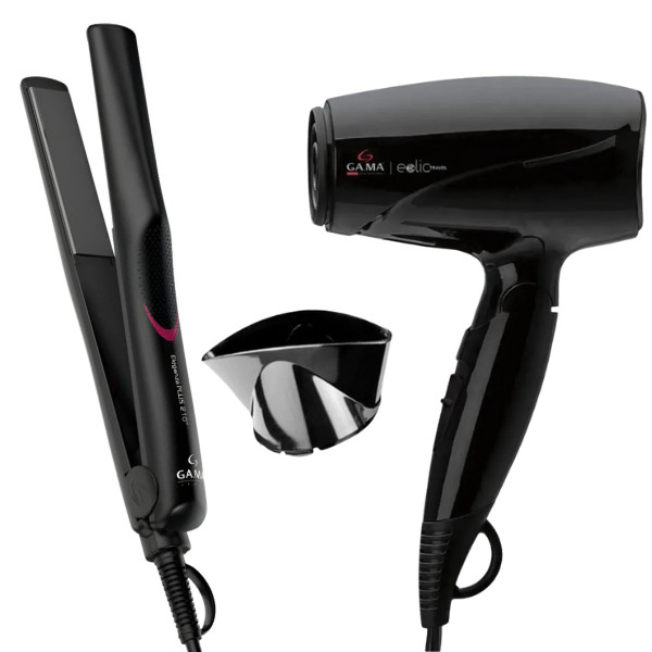 Kit Gama Italy Viagem e Beleza com Secador Eolic Cabo Dobrável 1600w e Prancha Eleganza Plus 210°C