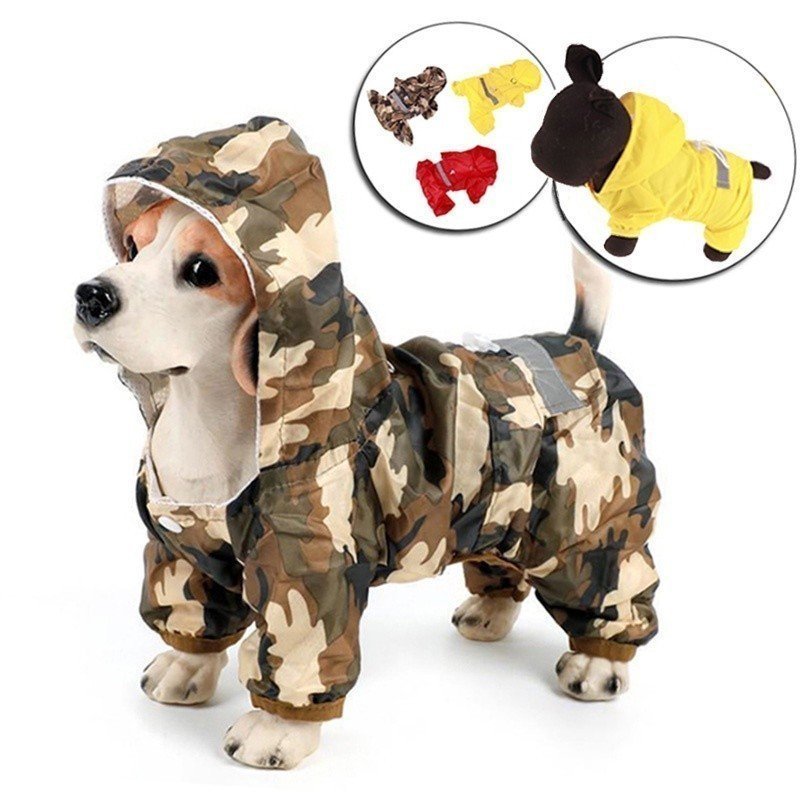 Capa De Chuva Impermeável Para Animais De Estimação Com Chapéu , Roupas Ao Ar Livre Cães Faixa Reflexiva , Acessórios À