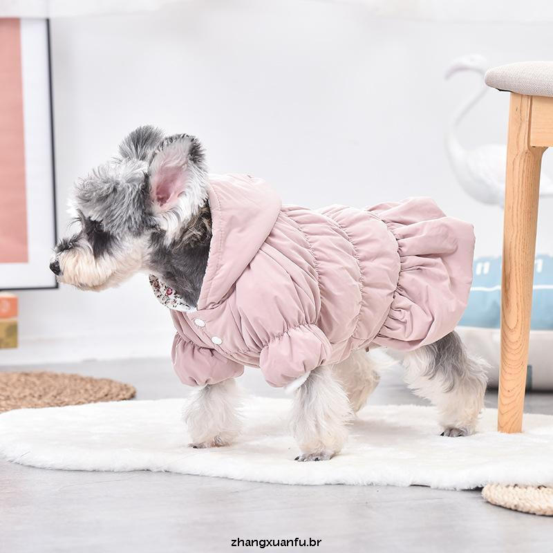 Vestido Quente Para Cachorro , Casaco De Inverno De Estimação , Princesa , Floral , Saia Bolha , Gato , Jaqueta Com Capu