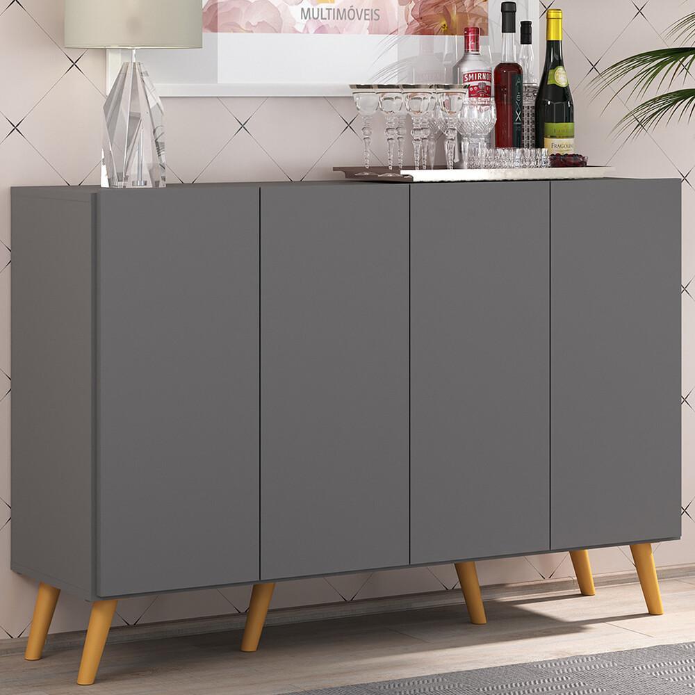 Aparador Buffet 4 Portas com Pés Retrô Veneza Multimóveis Grafite/Natural em Oferta na Shopee