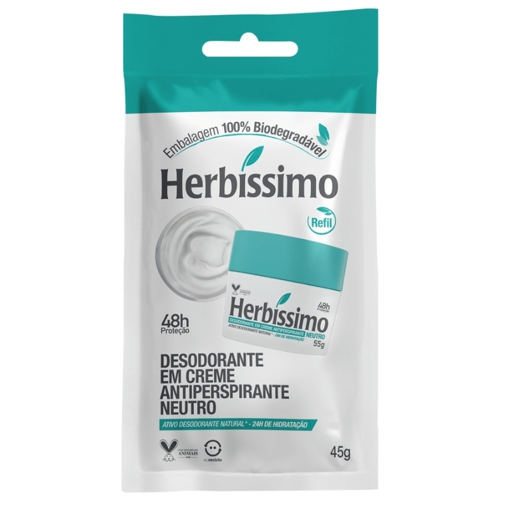 Sachê Refil Desodorante Creme Antitranspirante Neutro Herbissimo 45G em Oferta na Shopee