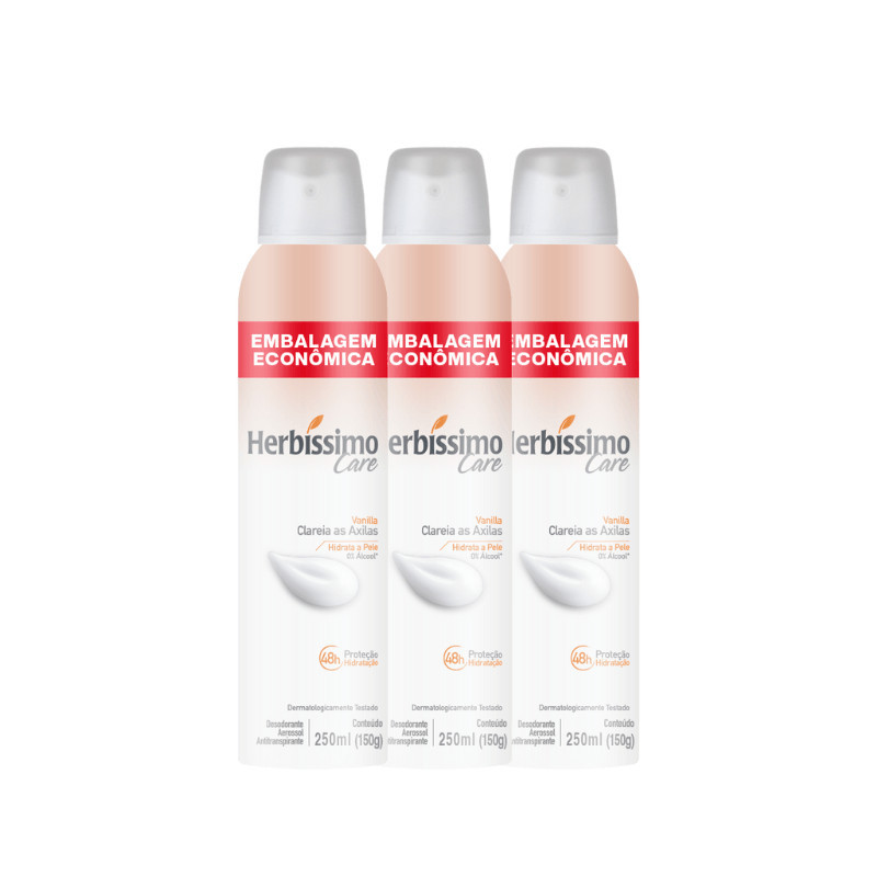 Kit Desodorante Aerossol Antitranspirante Herbíssimo Care Vanilla 250ML - 3 unidades em Oferta na Shopee