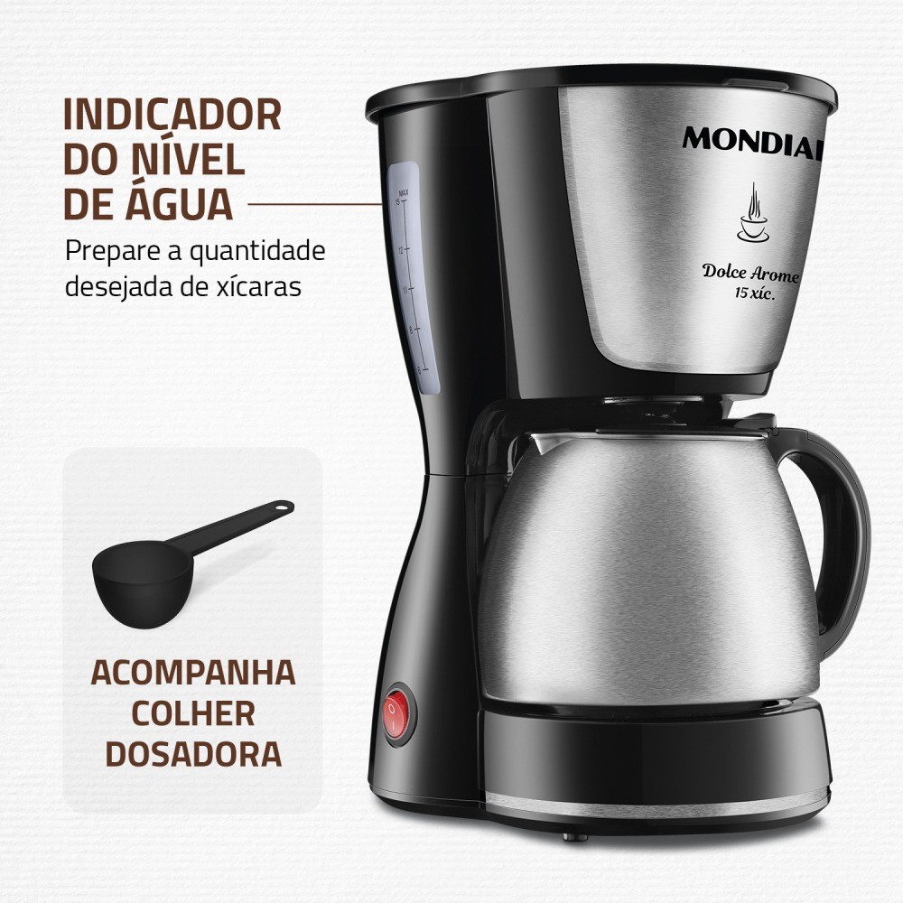 Detalhes do Cafeteira elétrica 550W jarra inox 15 xícaras Dolce Arome - C-34 JI-15X - Mondial